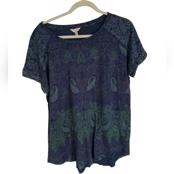 NWT Lucky Brand Women's Top  Short Sleeve Paisley Size 1X Modal Blend - Picture 1 of 12